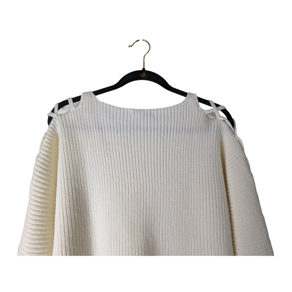 Bar III Women's White Knit Sweater, Size S, Acrylic Wool Blend, Cold Shoulder - Picture 6 of 11